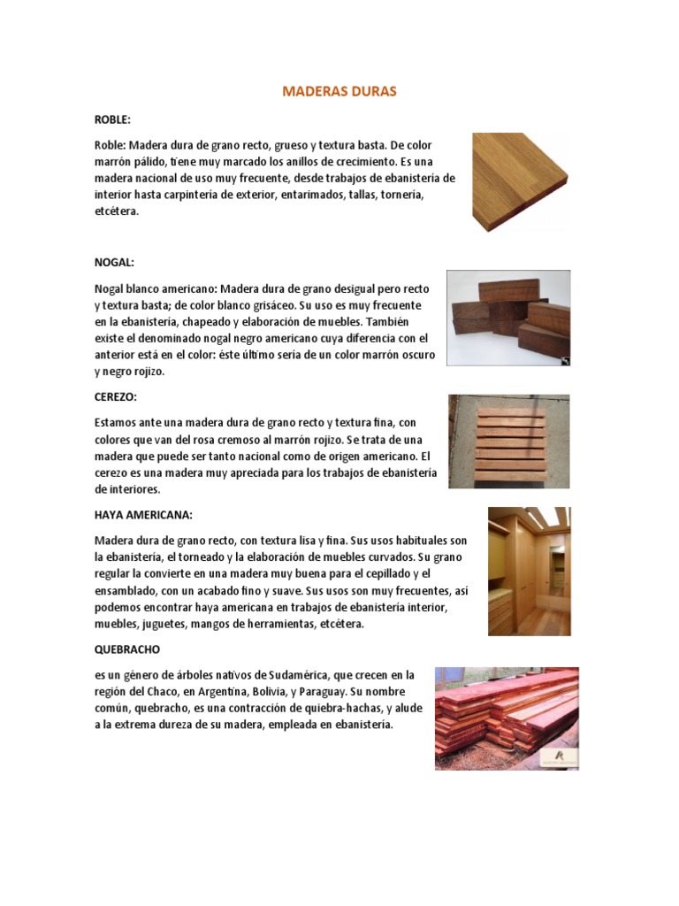 Tipos y características de maderas duras | PDF | Madera | Gabinetes