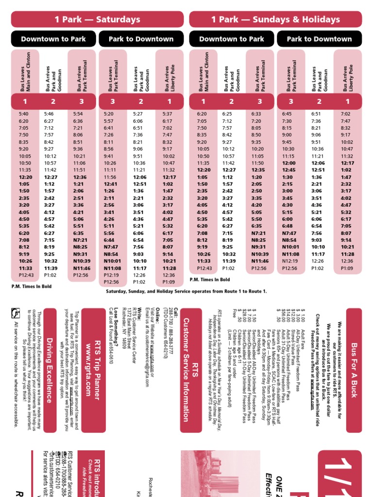 RTS Bus Schedule: Park Route 1 | PDF | Public Transport | Transport