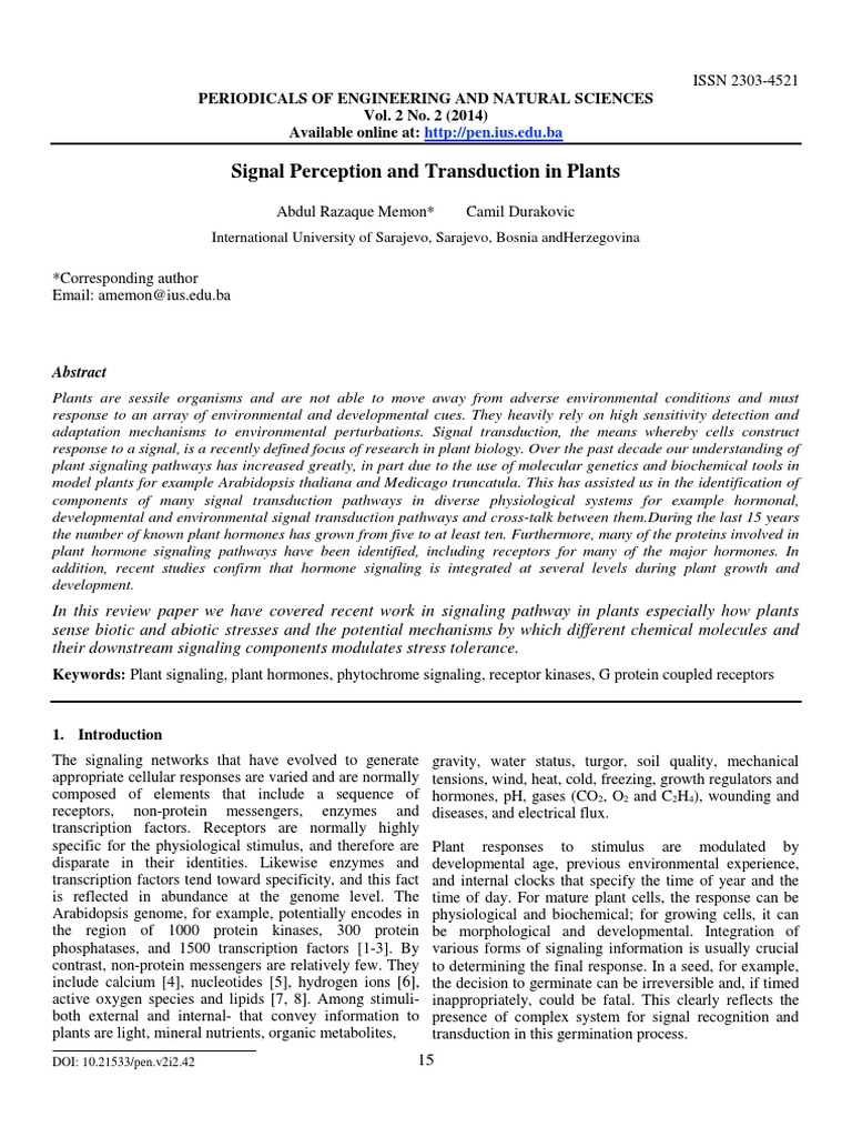 Signal Perception and Transduction in Plants PDF Signal