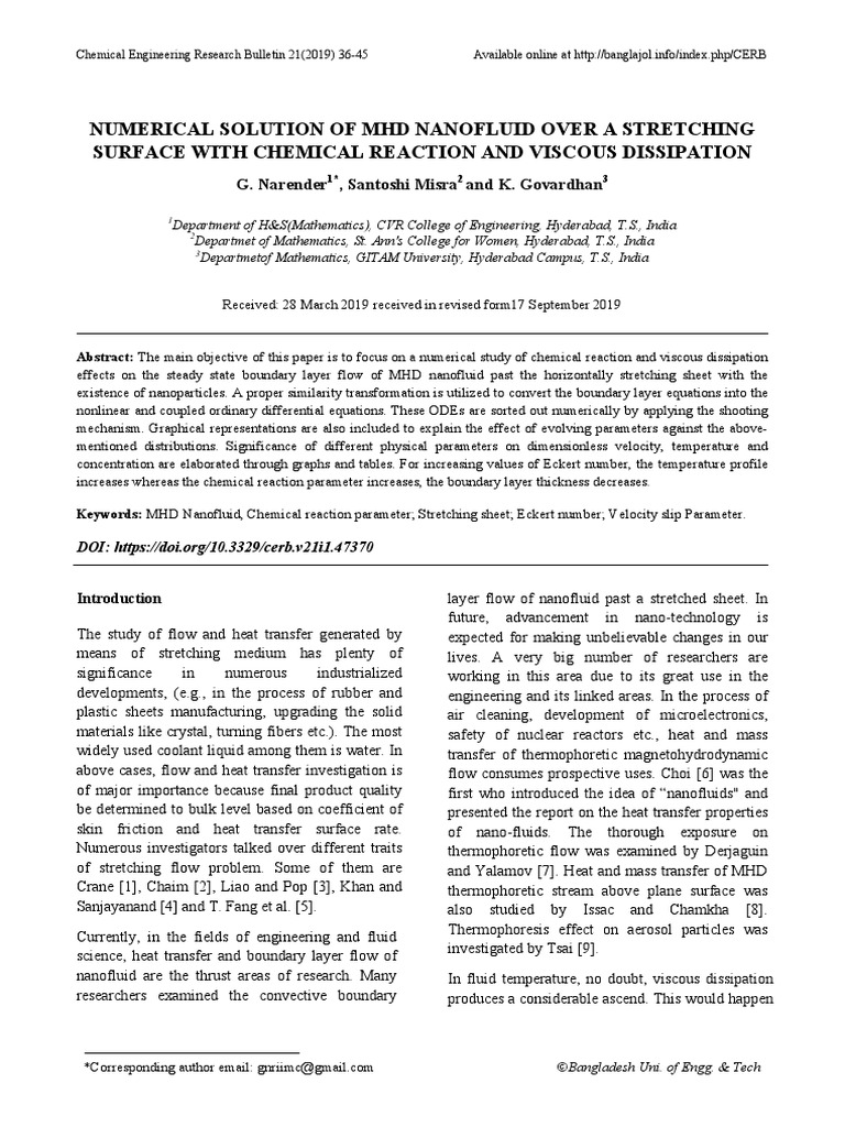 Numerical Solution of MHD Nanofluid Over A Stretching Surface With ...