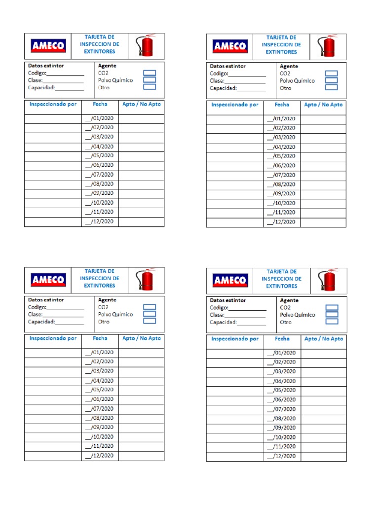 Tarjeta Inspeccion Extintores | PDF