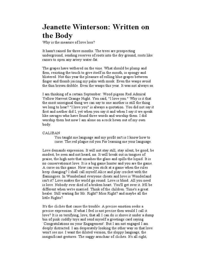 Jeanette Winterson-Written On The Body | PDF