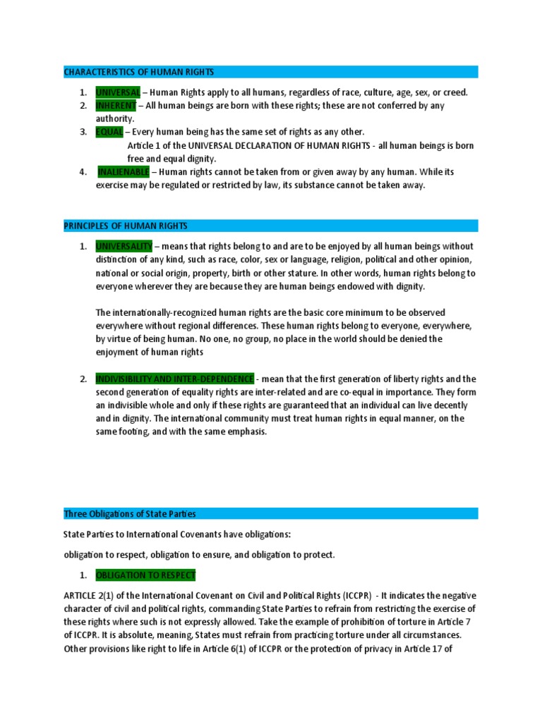 Key Characteristics of Human Rights | PDF | Civil And Political Rights ...