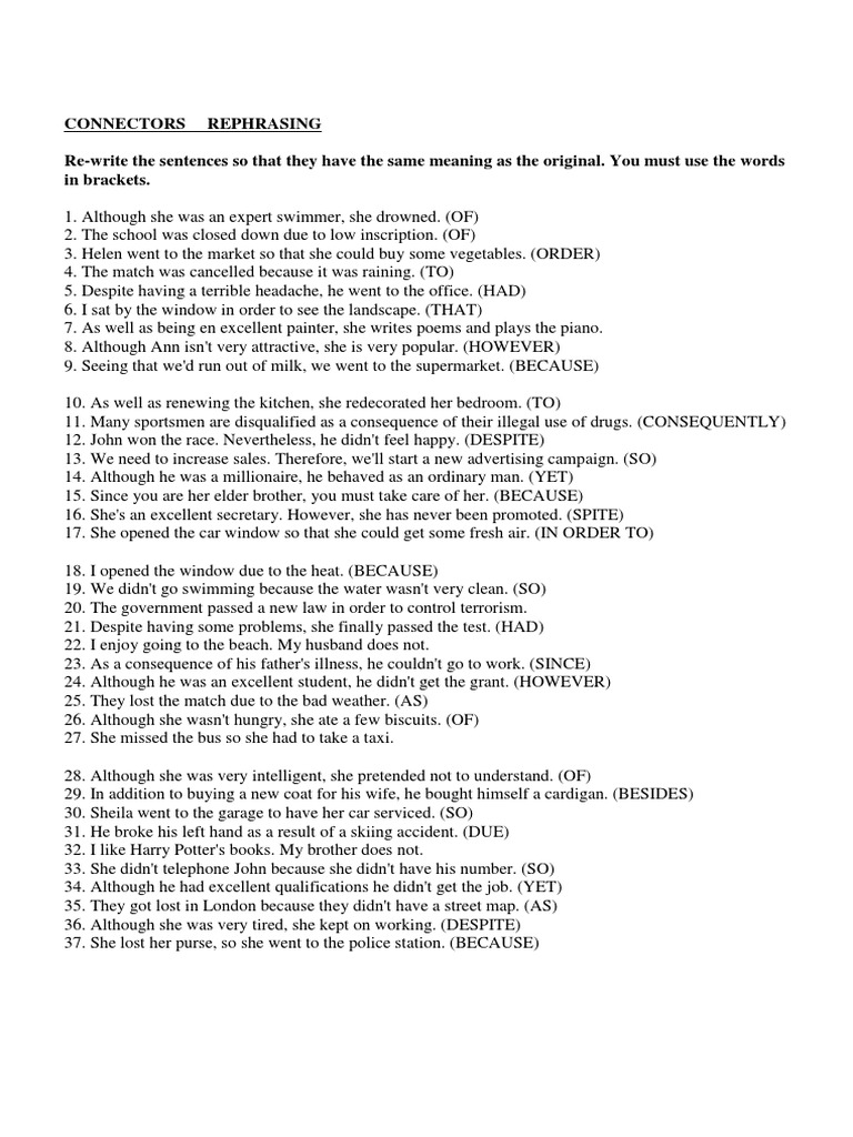 2016 Rephrasing Connectors PDF Business