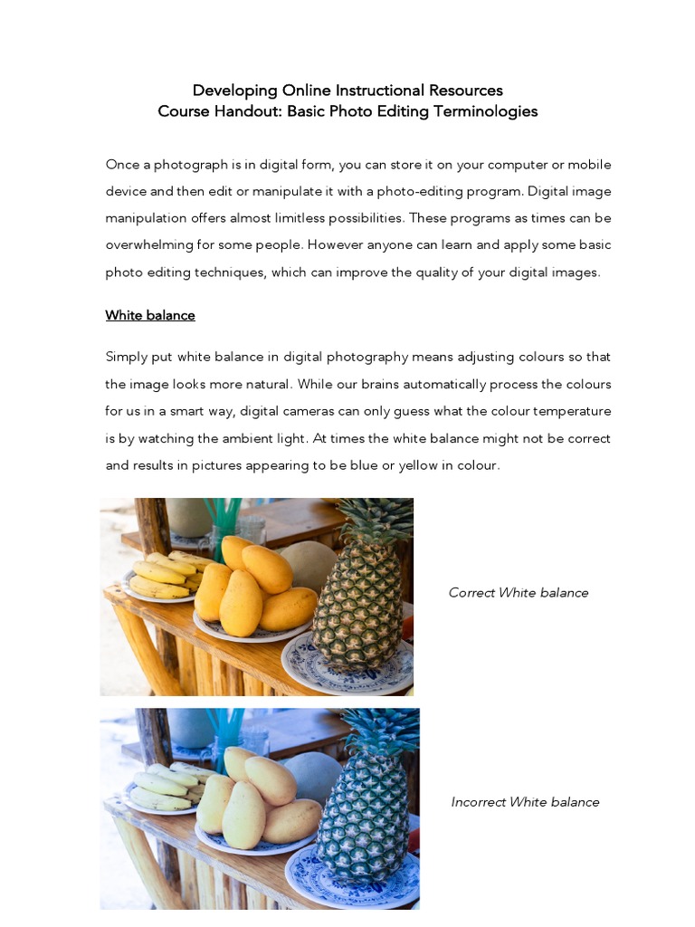 Basic Photo Editing Terminology Guide | PDF | Exposure (Photography ...