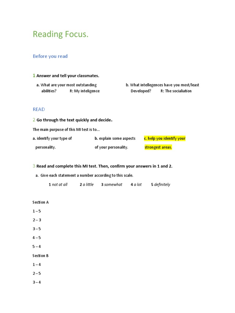 Multiple Intelligences Test Guide | PDF