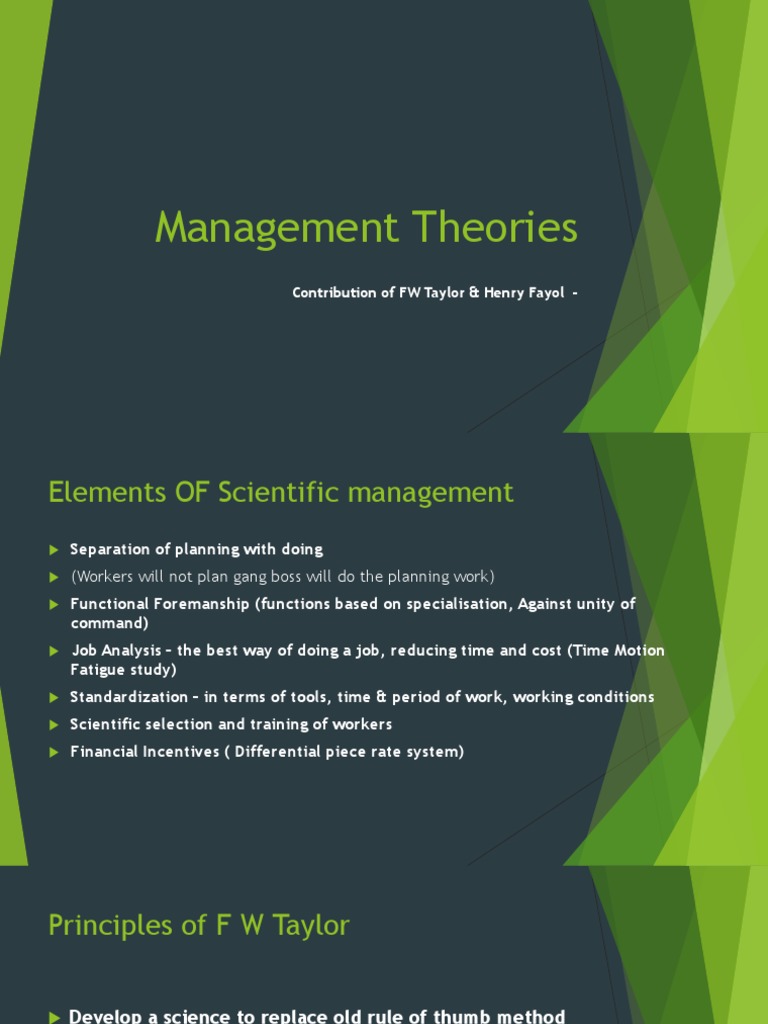 Contributions of Taylor and Fayol to Management | PDF