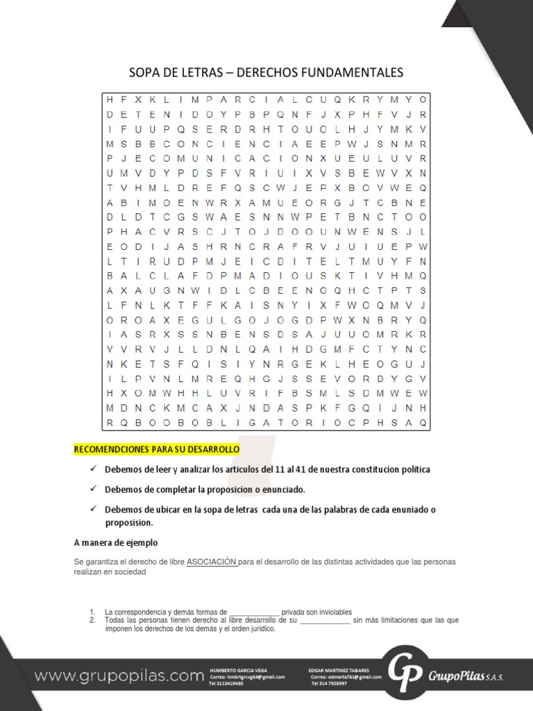 Sopa de Letras: Derechos Fundamentales | PDF | Derecho Constitucional ...
