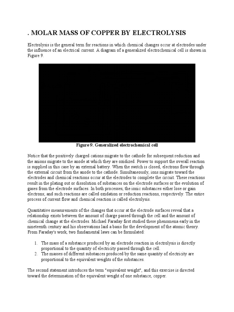 MOLAR MASS OF COPPER BY ELECTROLYSIS