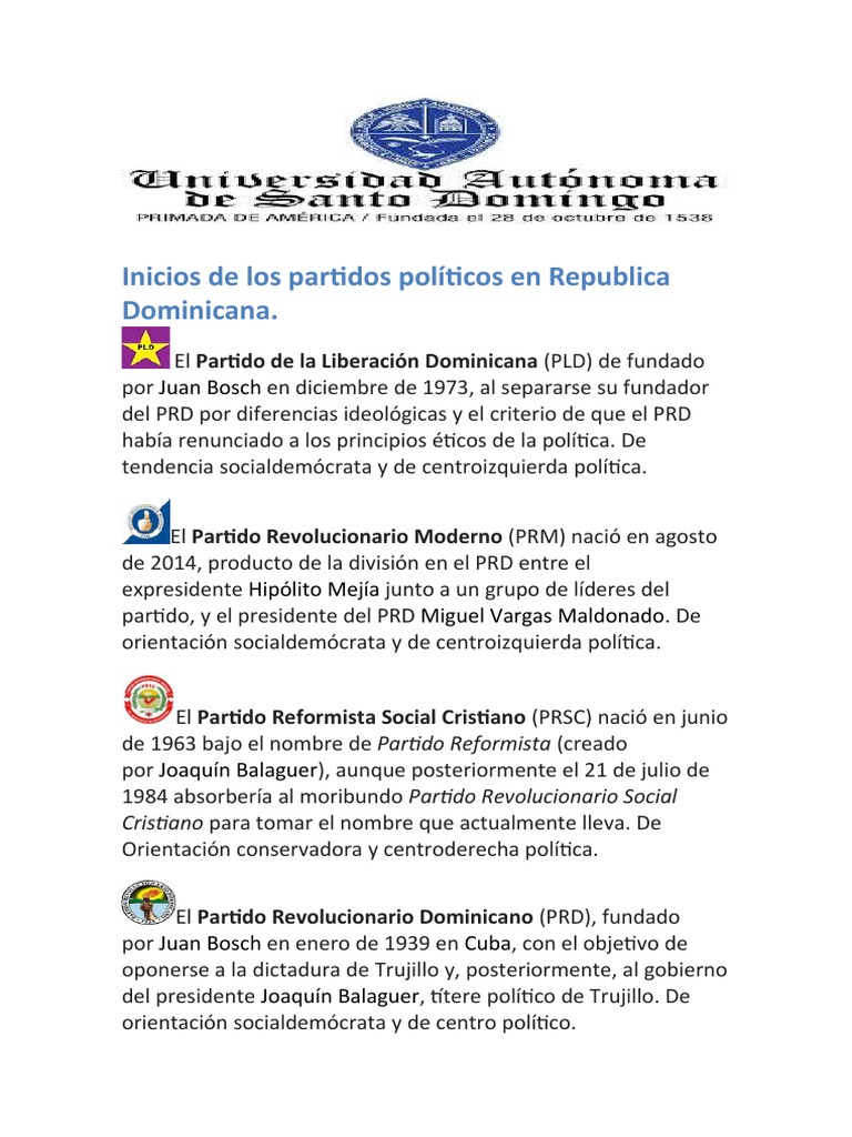 Inicios de partidos políticos en RD | PDF | Gobierno | Política (general)