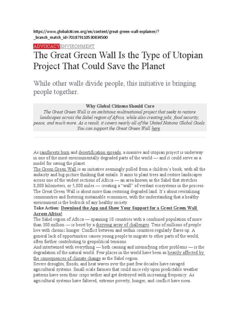 GlobalCitizen The Great Green Wall Is The Type of Utopian Project