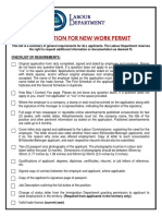 Application For New Work Permit: Checklist of Requirements