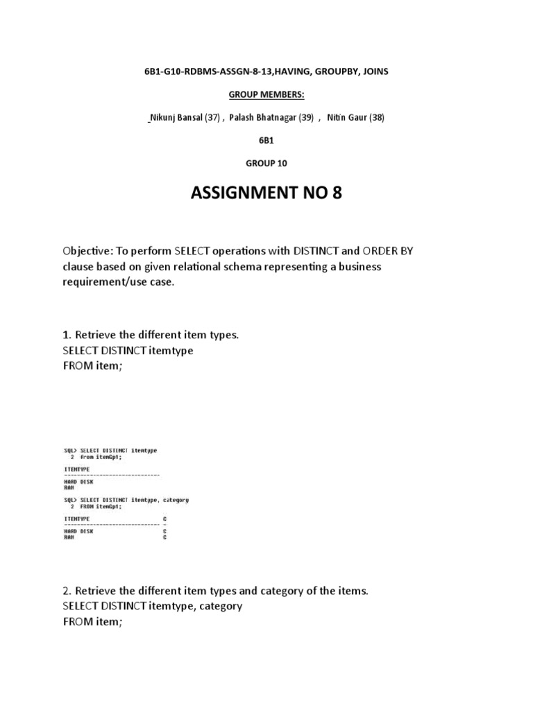 SQL Operations and Assignments Overview | PDF | Relational Model | Data ...