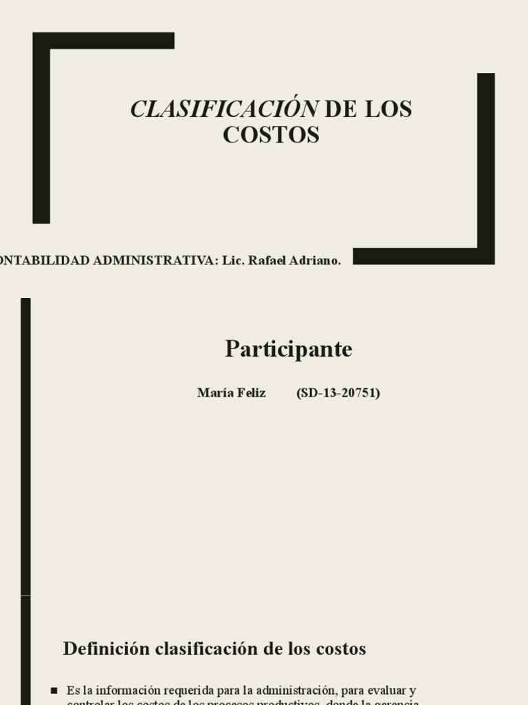 Clasificación de Los Costos | PDF