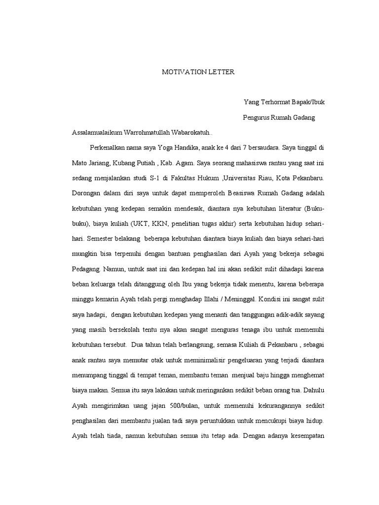 Motivation Letter Beasiswa-1 | PDF