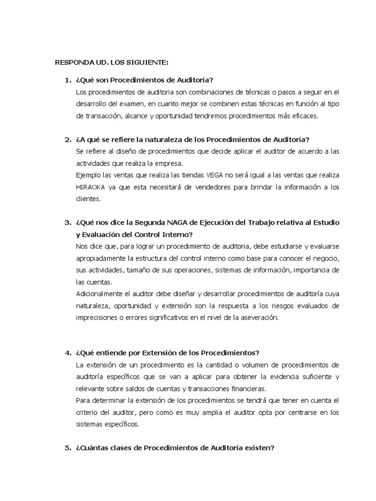 Clases y Naturaleza de Procedimientos de Auditoría | PDF | Auditoría ...