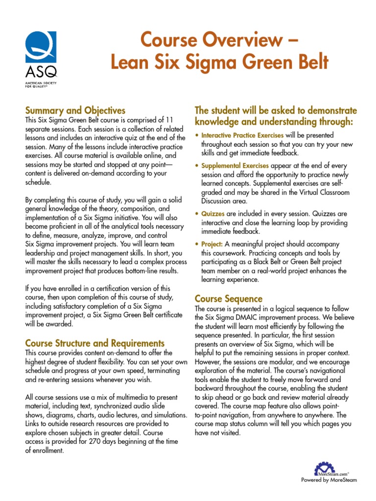 Course Overview - Lean Six Sigma Green Belt | PDF | Six Sigma | F Test