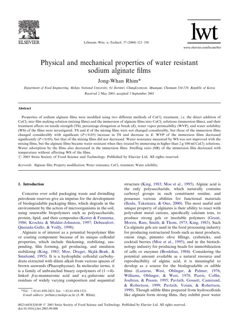 (PVA) Physical and Mechanical Properties of Water Resistant PDF PDF