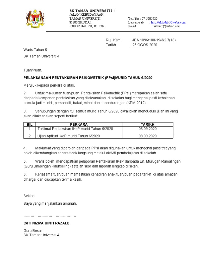 Surat Makluman Psikometrik Pdf