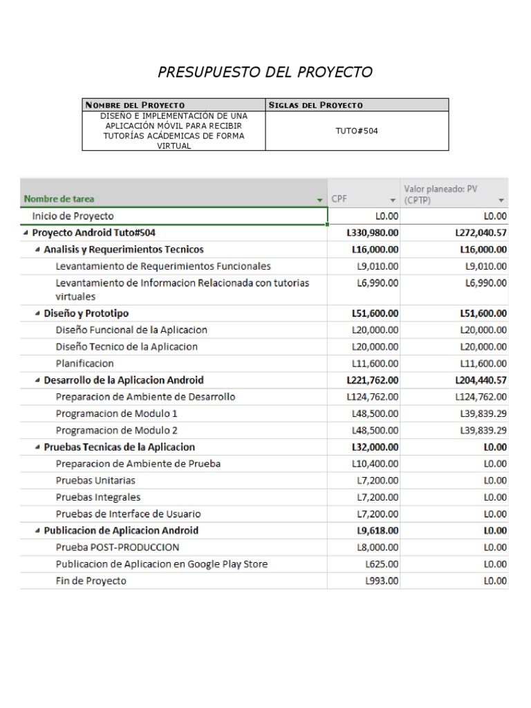 18 Presupuesto Del Proyecto | PDF