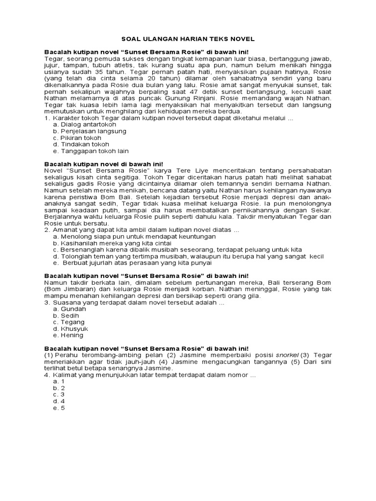 Soal Ulangan Harian Teks Novel