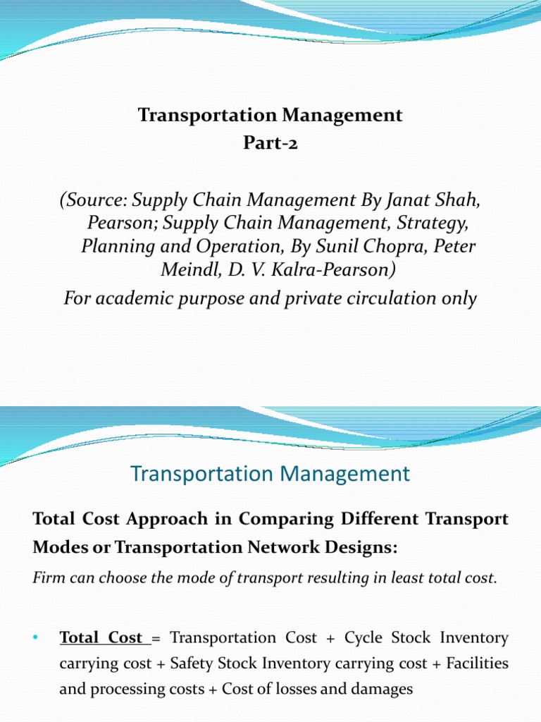 SCM 16 Transportation Management - Part-2 | PDF | Inventory | Supply ...