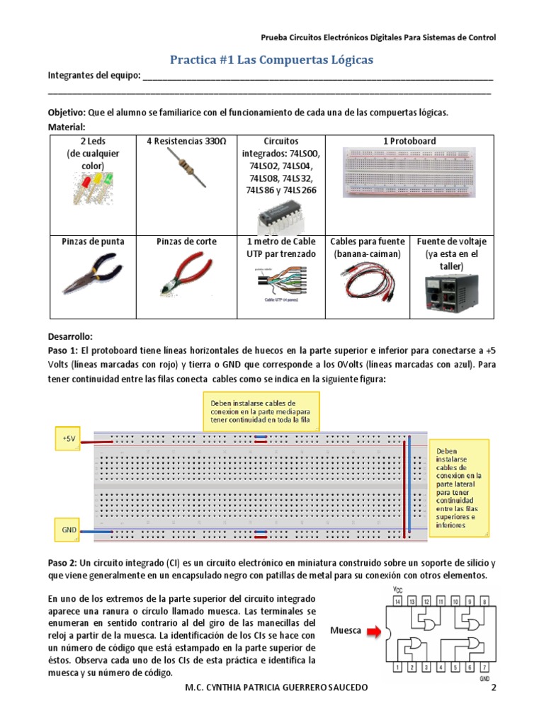 Práctica de Compuertas Lógicas en Protoboard | PDF | Puerta lógica ...