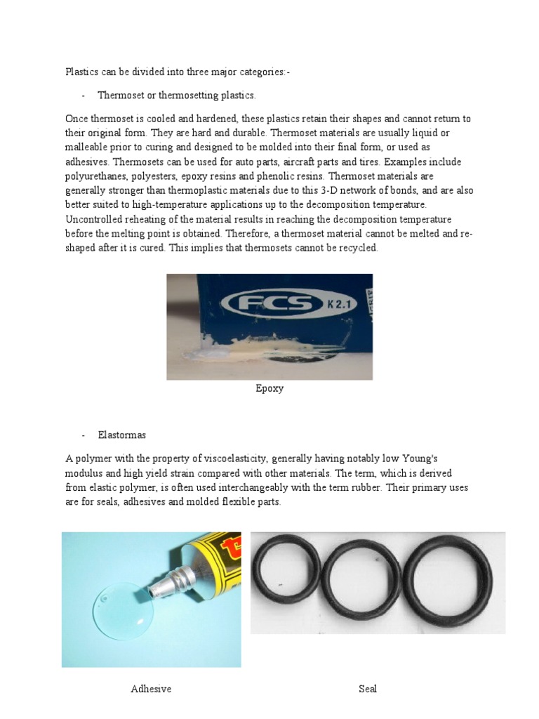 Major Plastics Categories Thermosets, Elastomers, Thermoplastics PDF