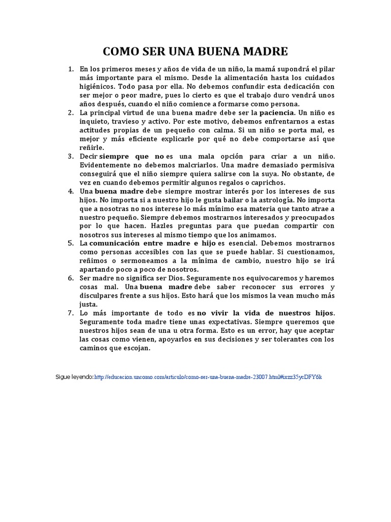 Consejos para ser una buena madre | PDF | Salud y bienestar | Estilo de ...