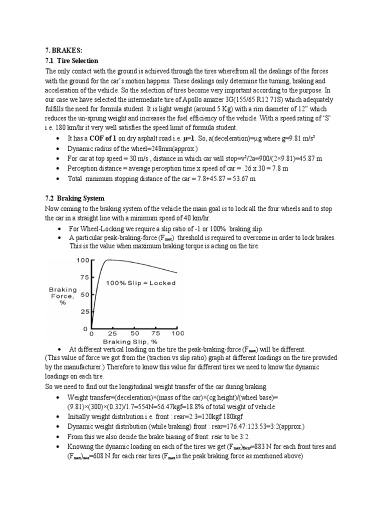 Braking System and Tire Selection Analysis | PDF | Brake ...