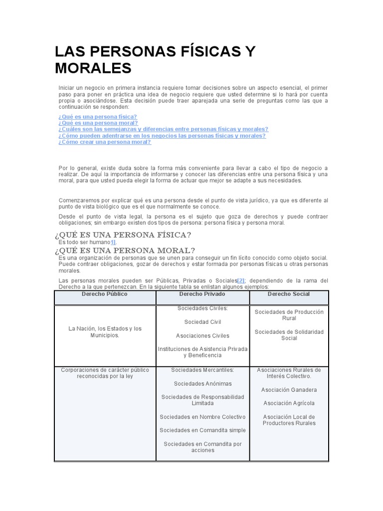 Las Personas Físicas y Morales | PDF | Sociedad de responsabilidad ...
