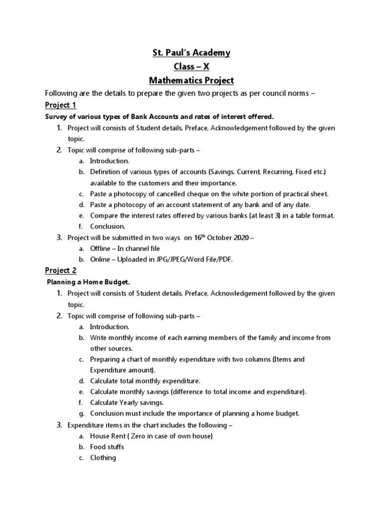 Class X Math Projects Guide | PDF