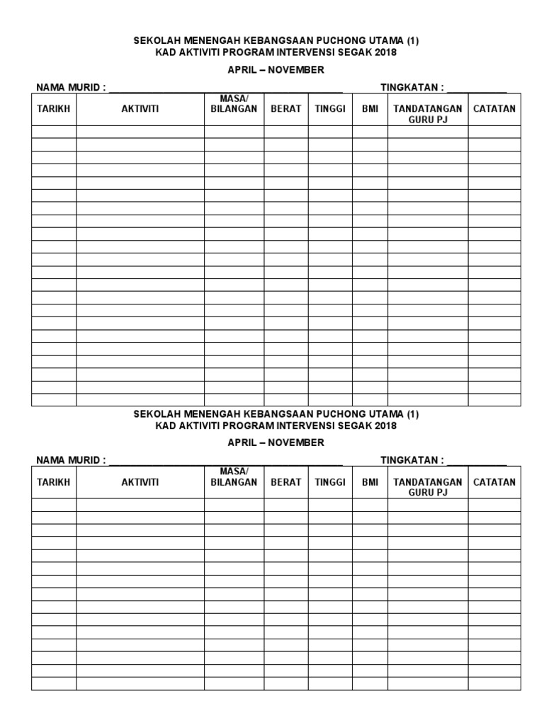 Rekod Program Intervensi Pdf