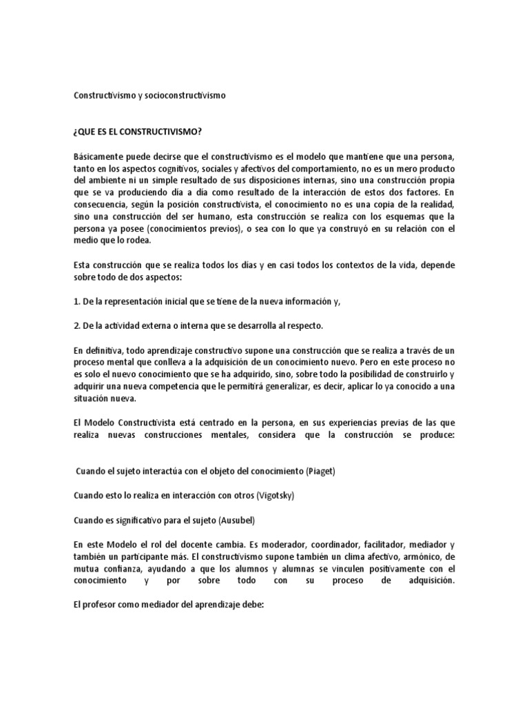 Constructivismo y Socioconstructivismo Educativo | PDF ...