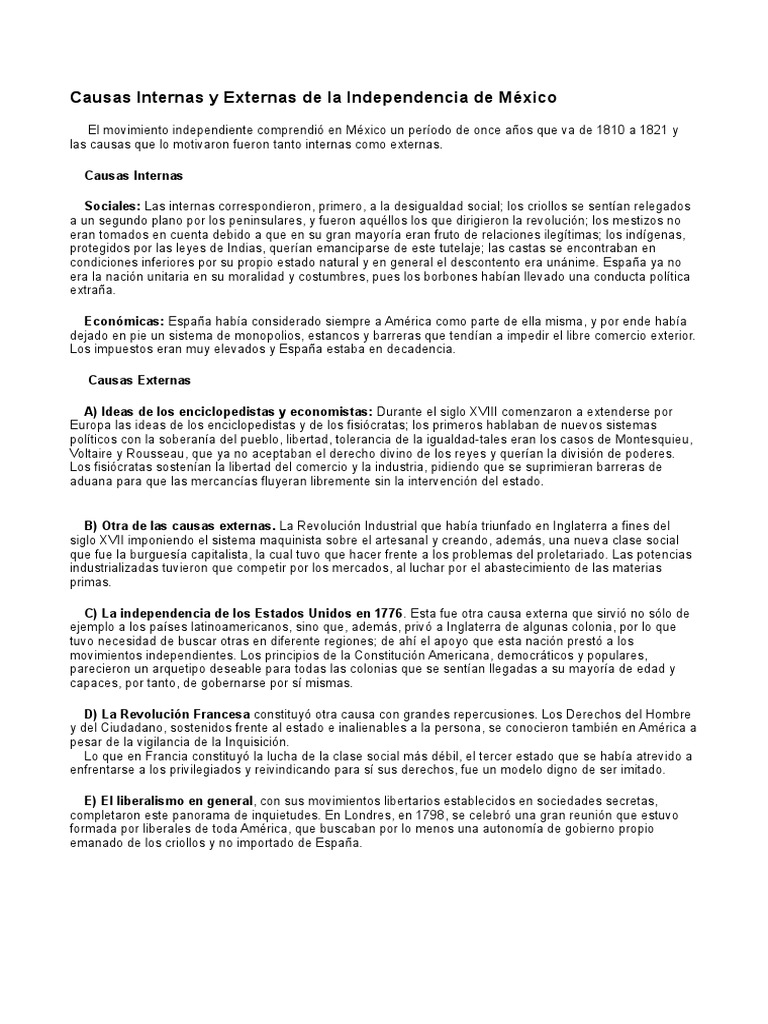 Causas Internas y Externas de la Independencia de México