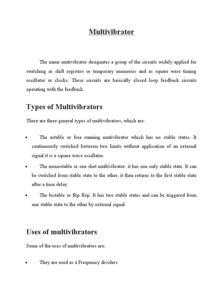 Multivibrator Types of Multivibrators PDF Electronic Oscillator