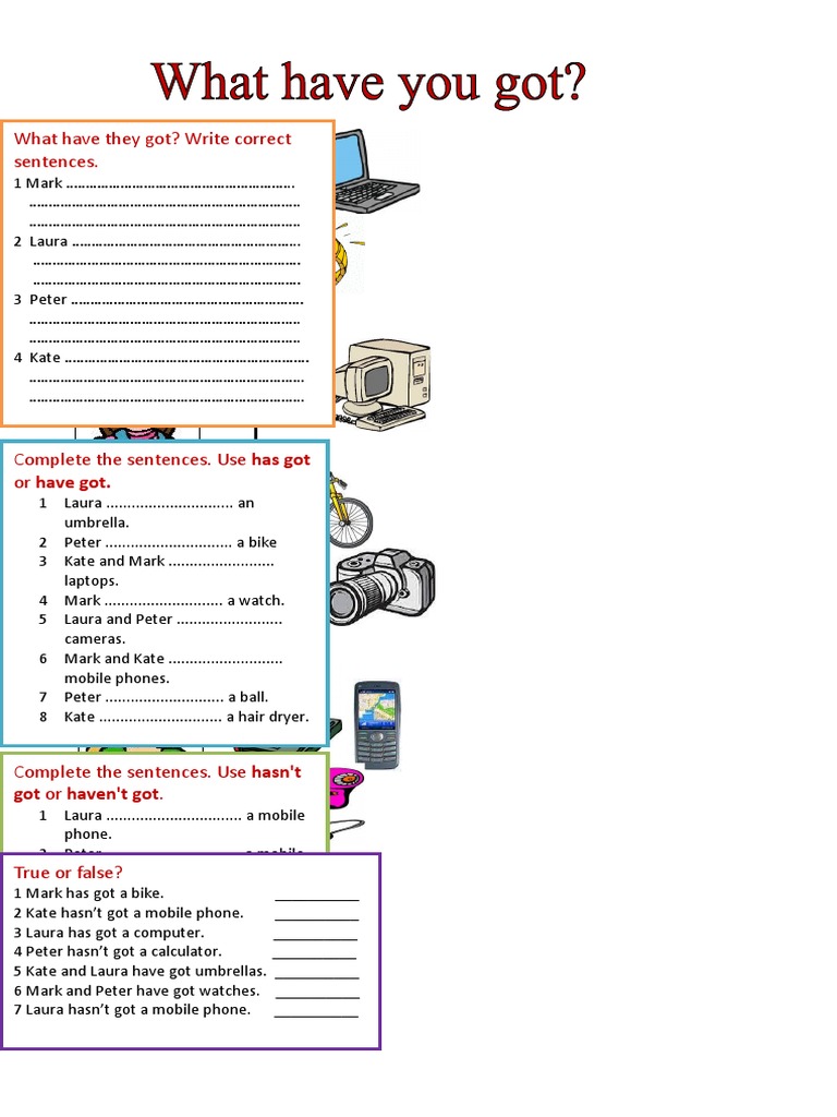 What Have They Got? Write Correct Sentences.: Got or Haven't Got | PDF