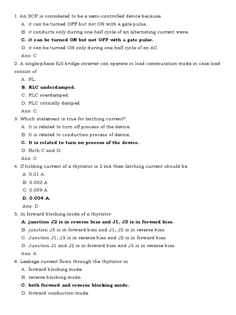 PE 50 MCQs PDF Power Inverter Power Electronics