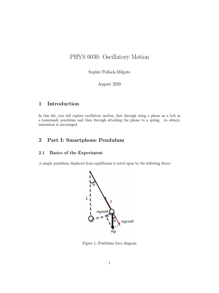 PHYS 0030 Oscillatory Motion Lab PDF Pendulum Oscillation