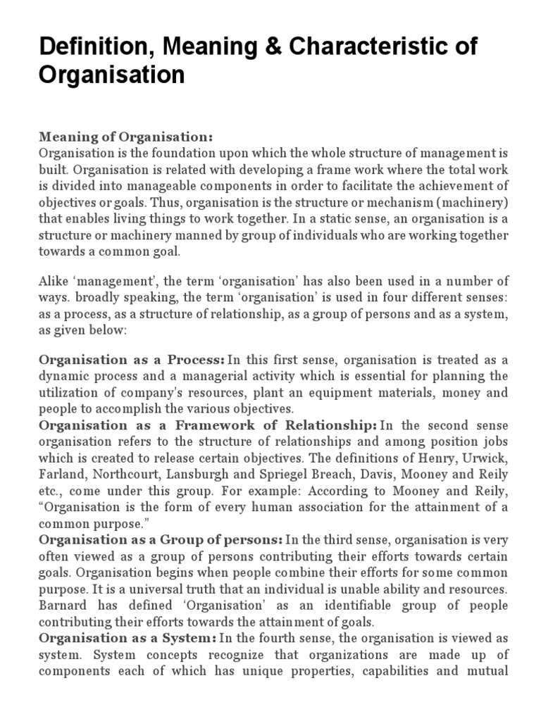 Understanding Organisation Definitions | PDF | Goal | System