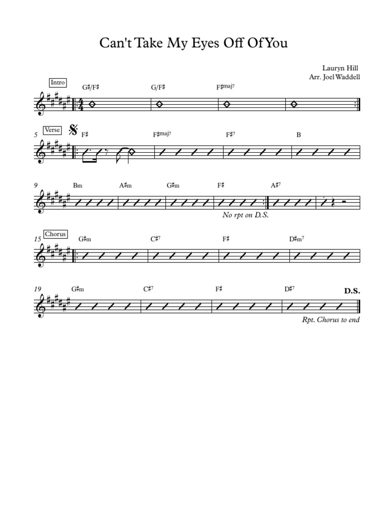 Can't Take My Eyes Off of You - Lauryn Hill (Up A Tone) | PDF