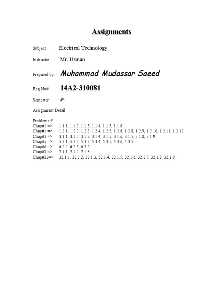 Electrical Technology Assignment Details | PDF | Science & Mathematics ...