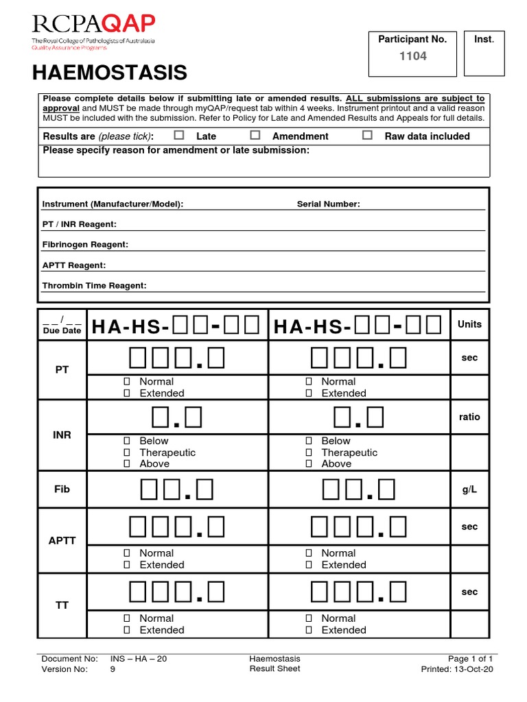 MyQAP Haemostasis Result Submission | PDF | Blood | Business
