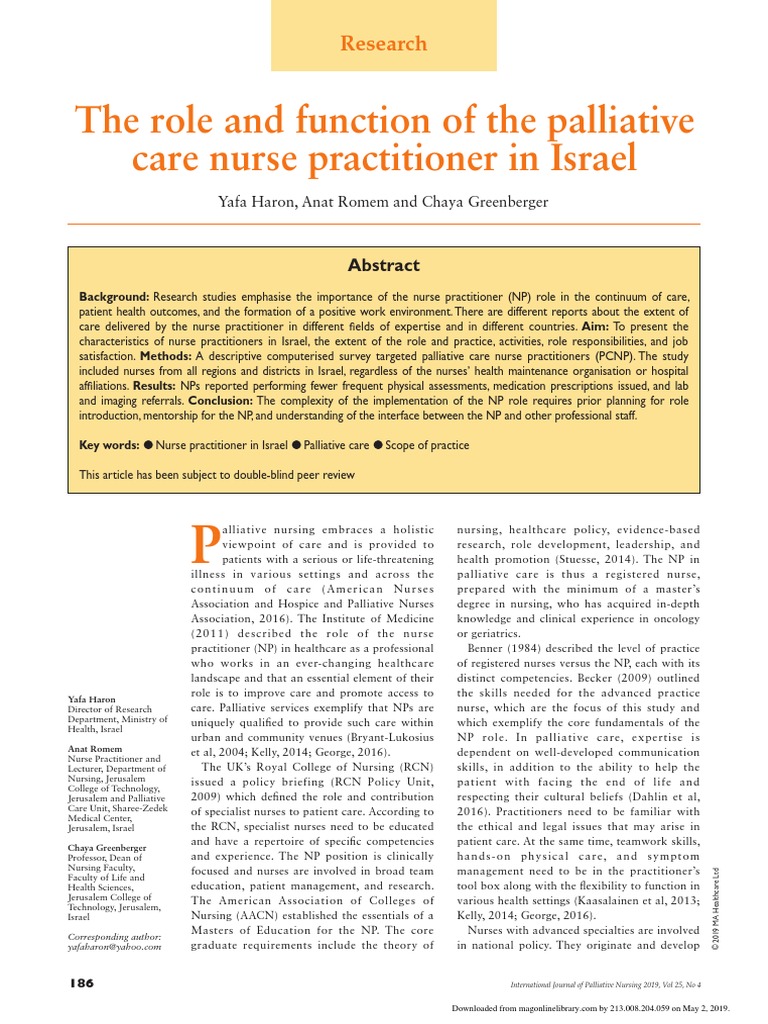 The Role and Function of The Palliative Care Nurse Practitioner in ...