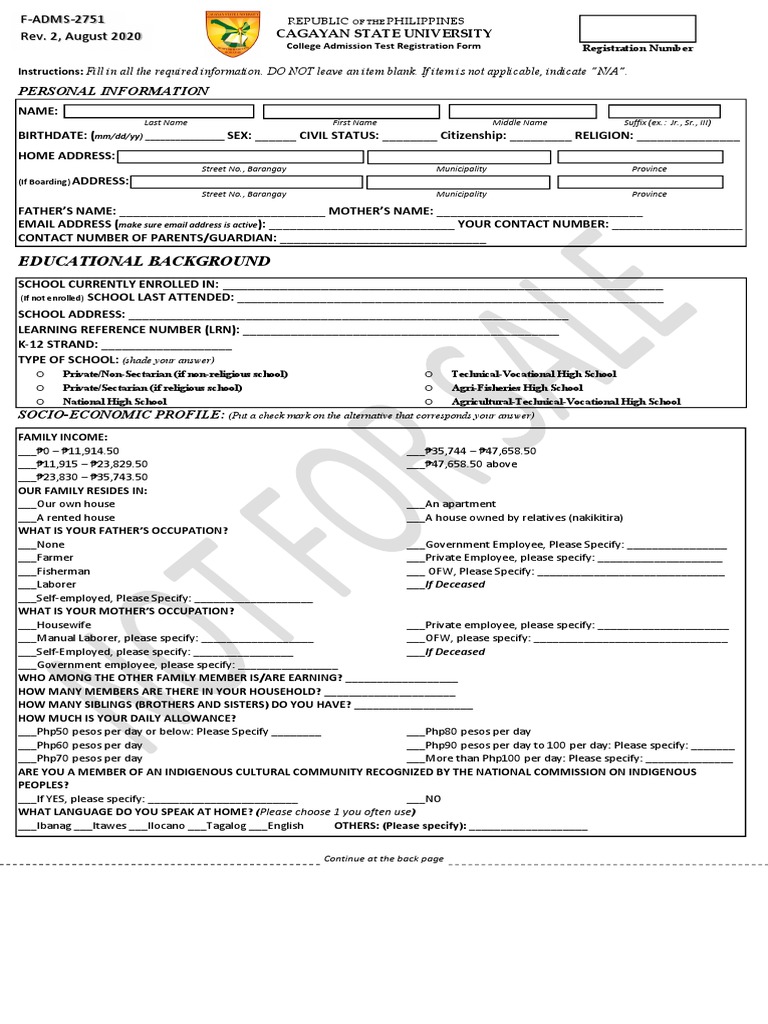 Csu Registration Form Cat 2020watermark Pdf Download Free Pdf