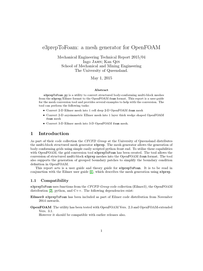 e3prepToFoam User Guide for OpenFOAM | PDF | Source Code | Computer File