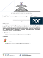 Department of Education: Learner Activity Sheet/Worksheets in Organization and Management