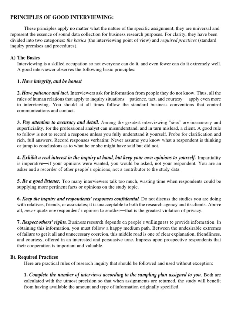 Principles of Good Interviewing PDF | PDF | Question | Questionnaire