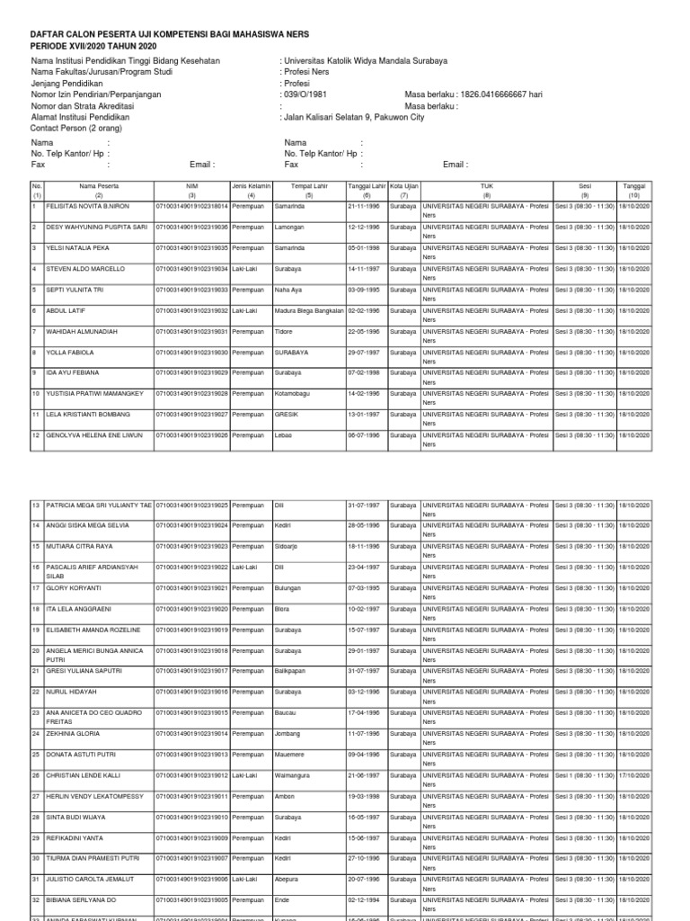 Data Tuk Dan Jadwal Lengkap | PDF