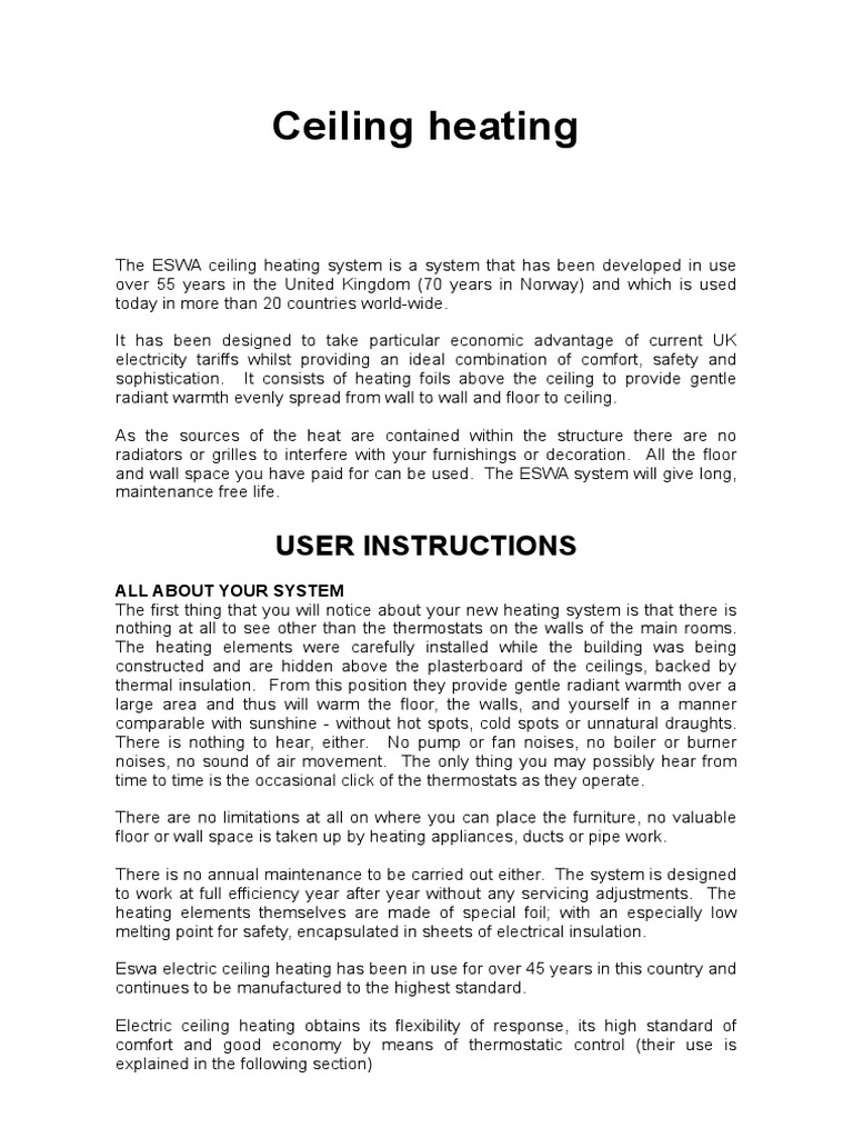 ESWA Ceiling Heating User Guide | PDF | Thermostat | Building Insulation